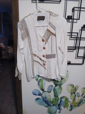 Vintage Y2K Spencer Alexis Women's Cream Embellished Button Jacket fits a Small